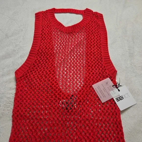 New L Beach Riot x Anthropologie crochet Holly cover-up red maxi dress